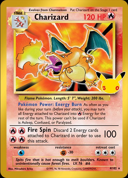 Base Set Charizard classic reprint with the 30th Celebration stamp