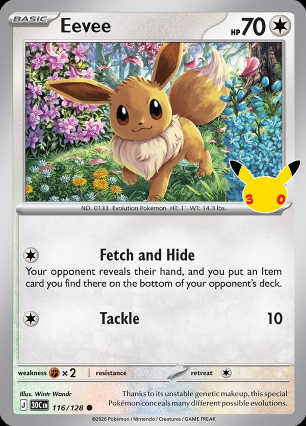 Eevee card 116 from Pokémon TCG 30th Celebration