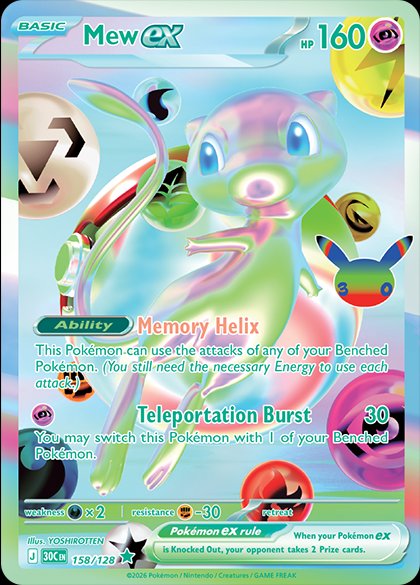 Mew ex Futuristic Rare from Pokémon TCG 30th Celebration, illustrated by YOSHIROTTEN