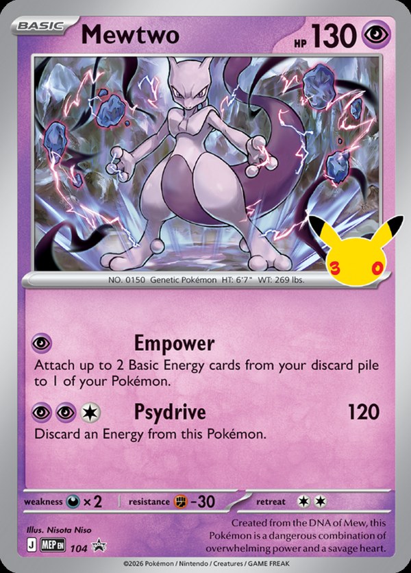Mewtwo promo card from the 30th Celebration Mew and Mewtwo Figure Collection