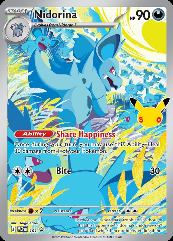 Nidorina full-art promo card from the 30th Celebration Elite Trainer Box