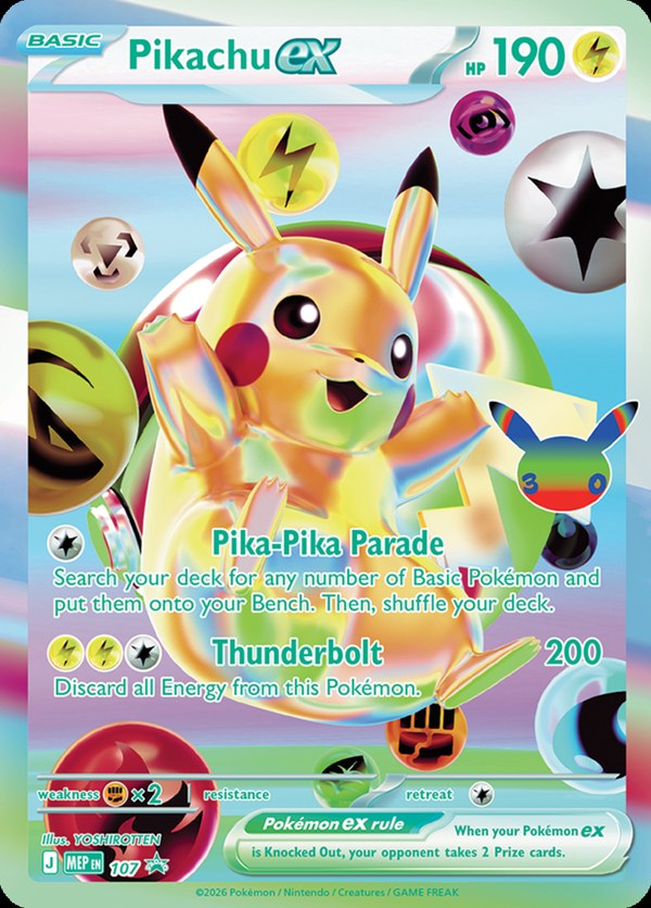 Pikachu ex promo card from the 30th Celebration Day Ultra-Premium Collection