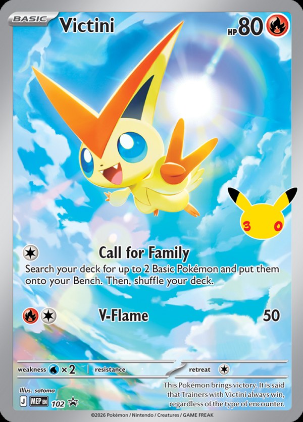 Victini promo card from the 30th Celebration Espeon ex and Umbreon ex Battle Decks