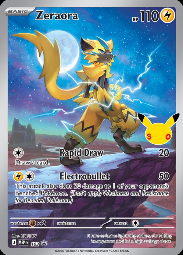 Zeraora promo card from the 30th Celebration Espeon ex and Umbreon ex Battle Decks